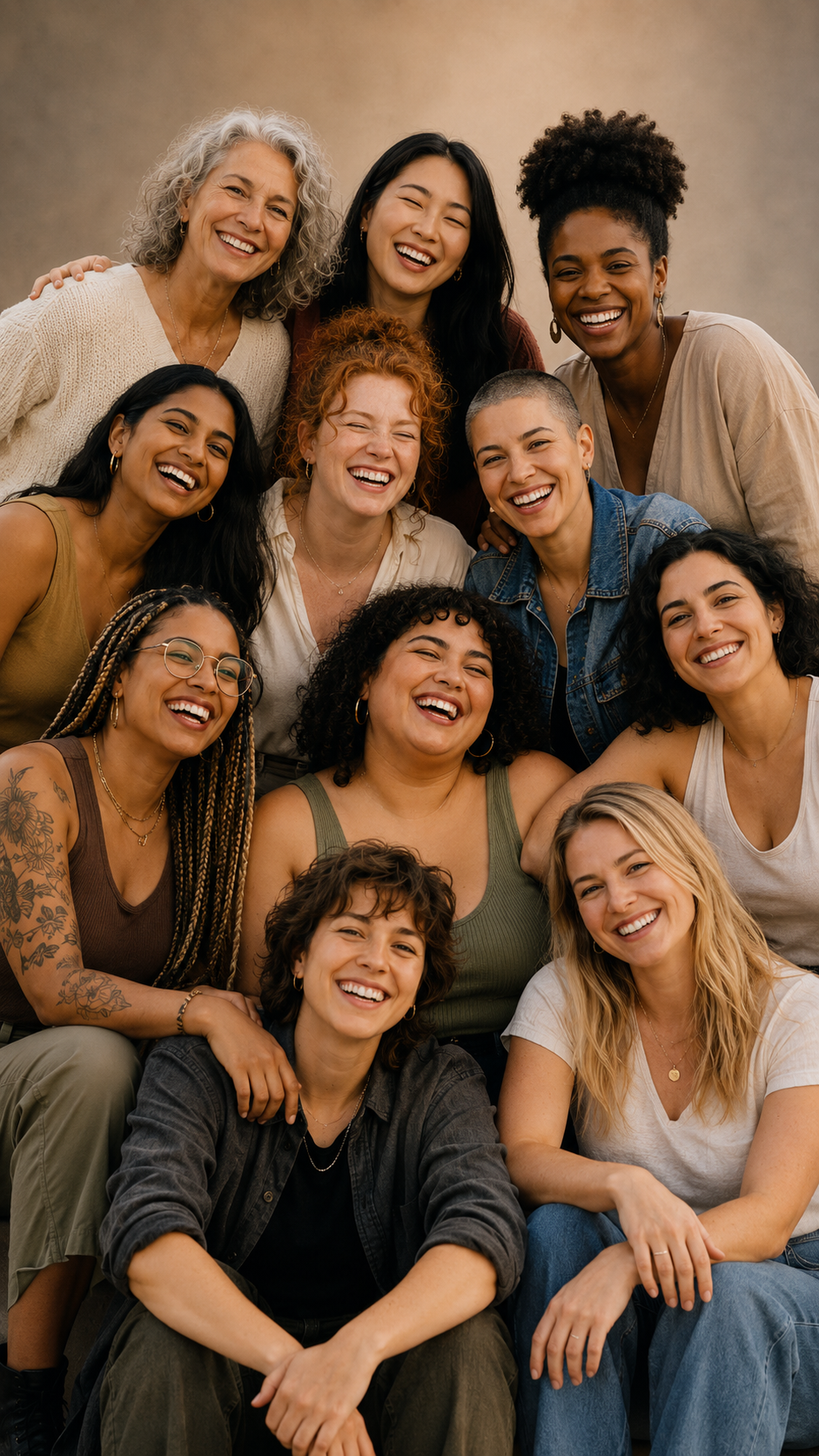 Grupo diverso de mujeres sonriendo en comunidad